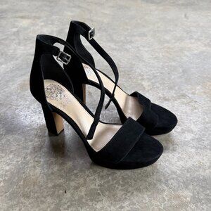 Vince Camuto Women's Sathina Sandal Black Suede Size 7